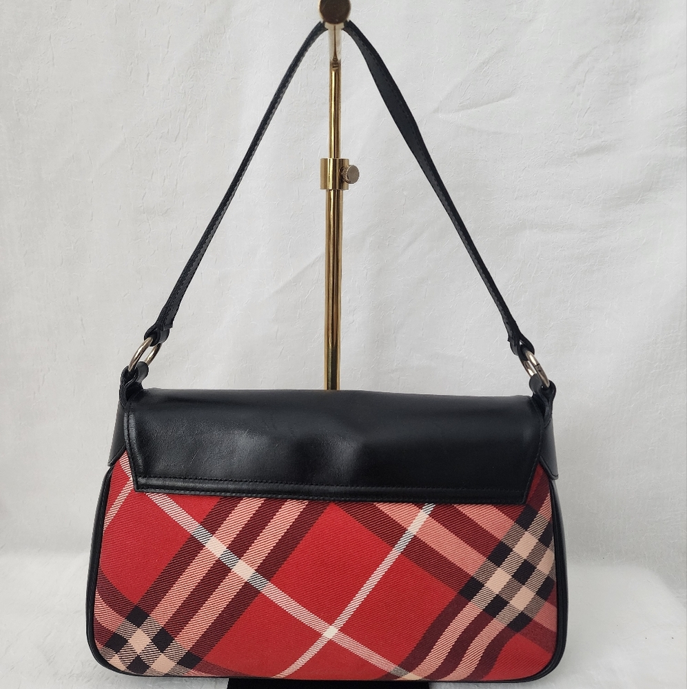 Auth Burberry Lattice Pattern Leather/Canvas Shoulder Bag - Picture 2 of 10